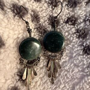 Elegant Green and Silver Dangle Earrings